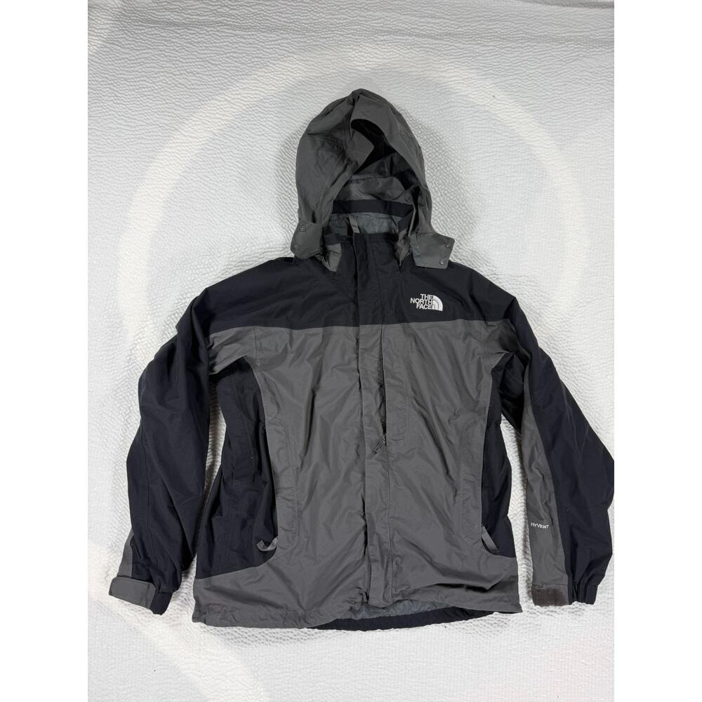 The North Face Jacket Mens Large Gray Black Rain Fleece Hyvent Hooded